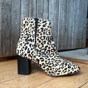 Leopard print Halogen booties with a chunky 2.5” heel